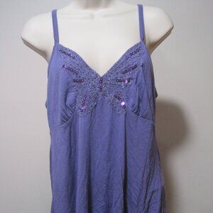 Vtg Xhilaration Womens Medium Y2K Lace Trim Butterfly Sequin Camisole Top Purple